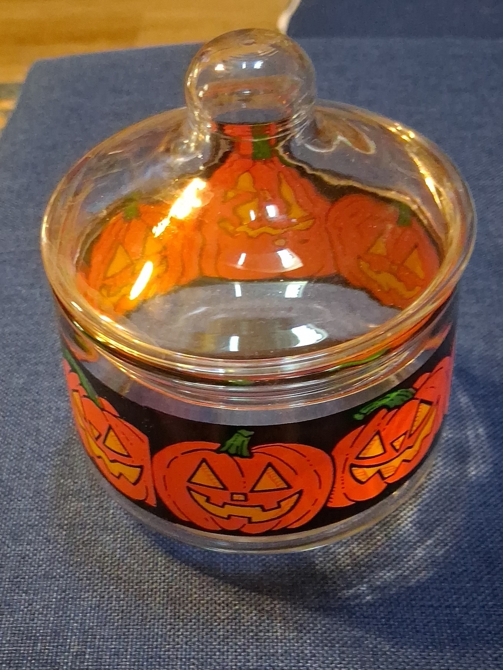 Vintage Orange Jack-O'-Lantern Glass Candy Jar